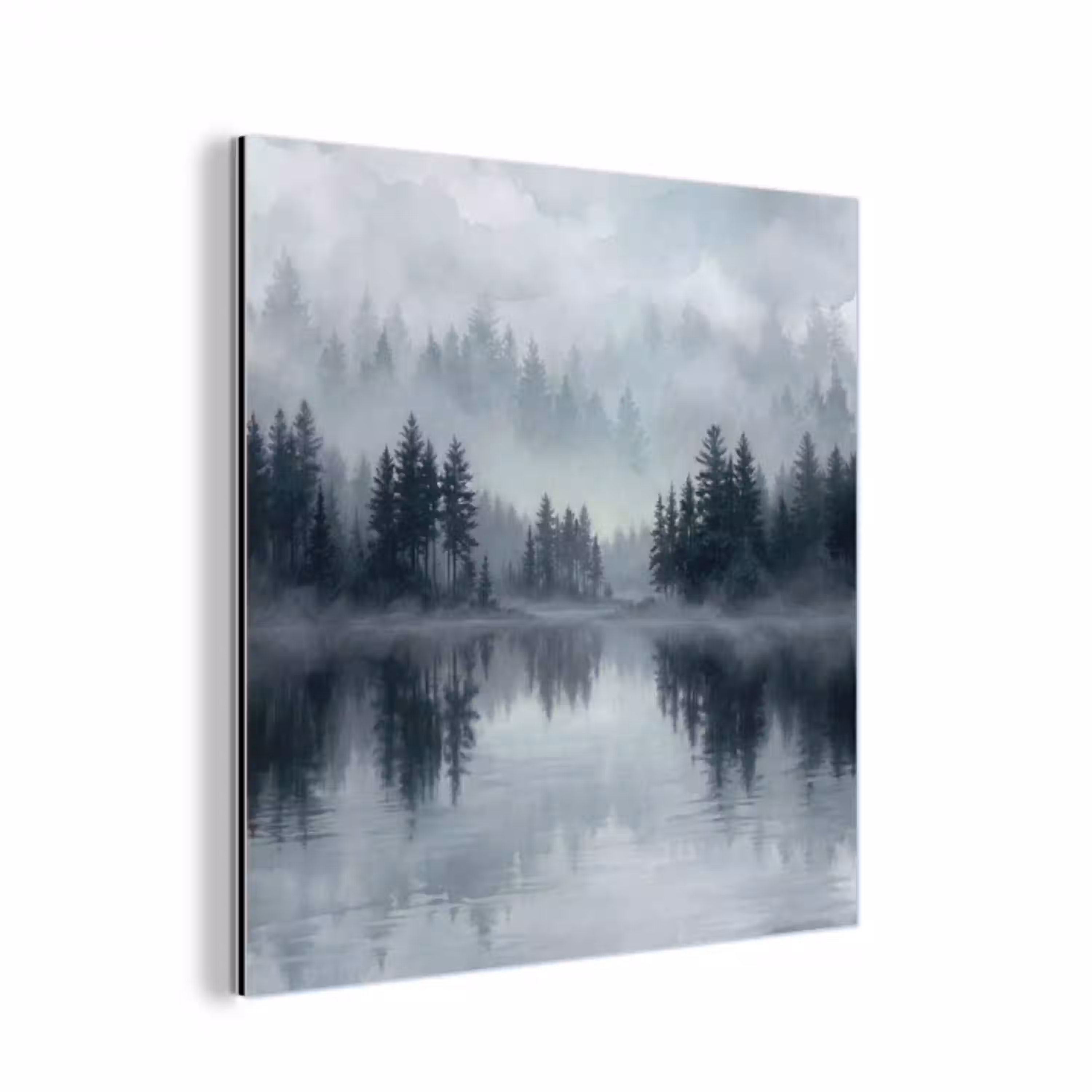 Bos - Meer - Mist - Natuur - Grijs aluminium wit klein -3d