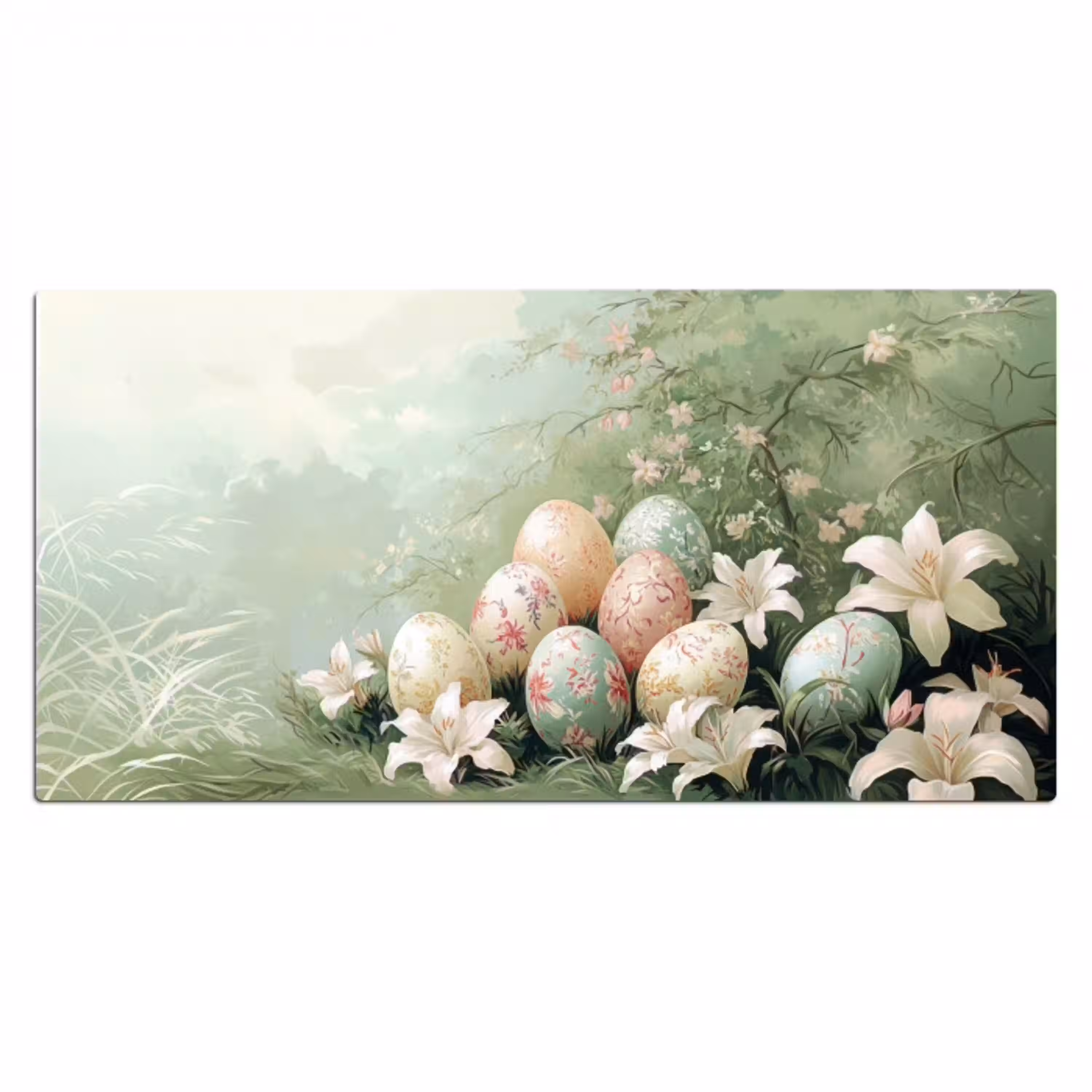 Paaseieren - Pasteltinten - Bloemen Muismat XXL klein -3d_leeg
