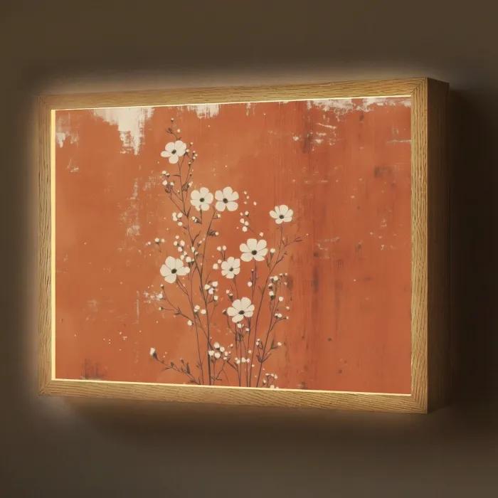 Bloemen - Wit - Subtiel - Roestkleur Light Box met batterij (Wandlamp) middel -z3d_website