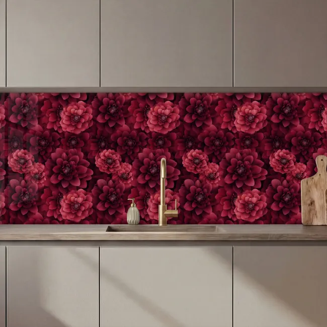 Schienale cucina - Dalie - Fiori - Rosso