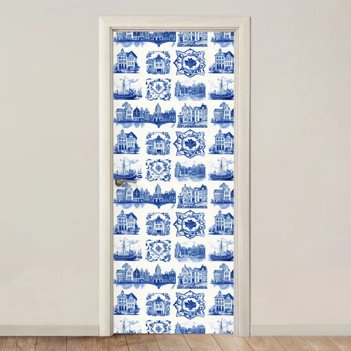 Huizen - Schepen - Blauw deurposter klein 289 -3d_beige