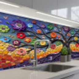 Levensboom - Mozaïek - Bloemen - Kleurrijk - Vrolijk keuken achterwand 2 middel -3d_schuin