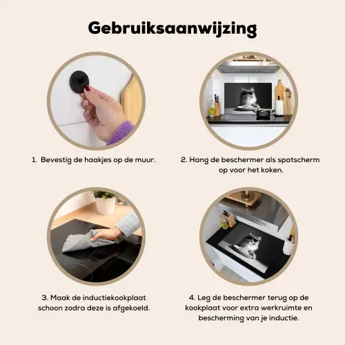 Langharige kat - Zonnebril - Spaghetti - Humor - Zwart - wit Inductie beschemer met haakjes klein -ky-gebruik-nl