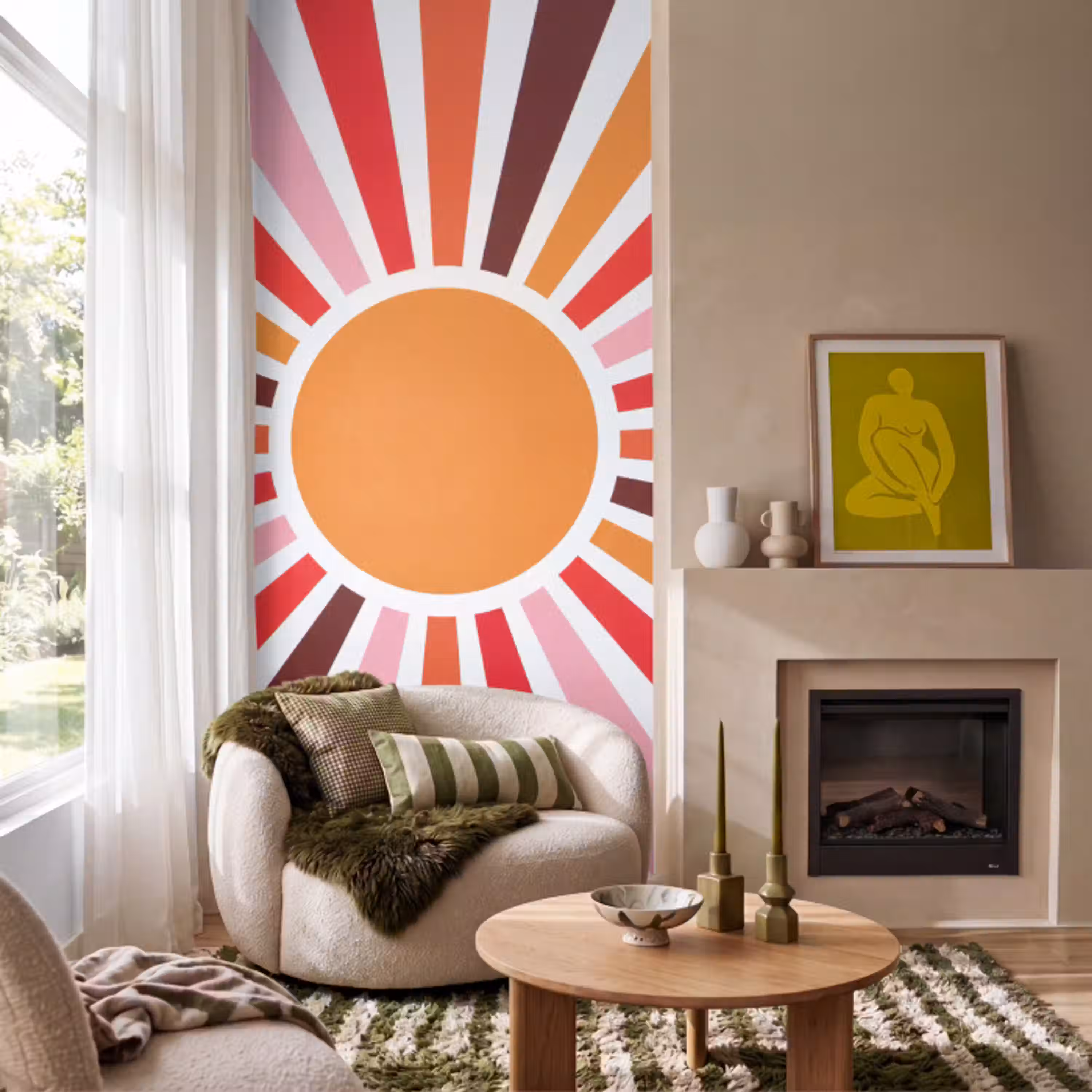 Zon - Stralen - Abstract - Kleurrijk Behang Vlies klein -sfeer2