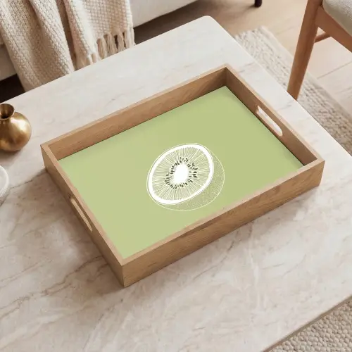 Kiwi - Lijntekening - Minimalistisch - Groen Dienblad Rechthoek middel -sfeer1