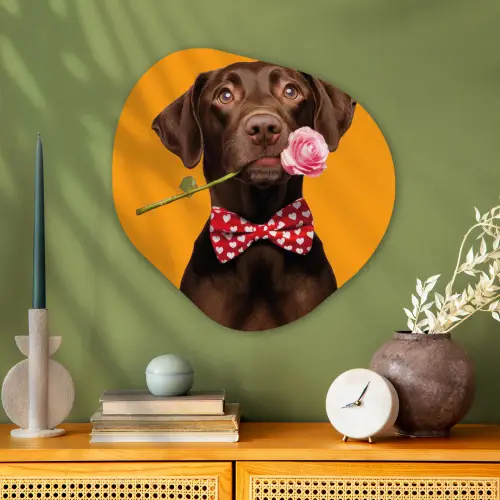 Hond - Oranje - Roos - Valentijn Wandcirkel Organisch Plexiglas middel -sfeer2
