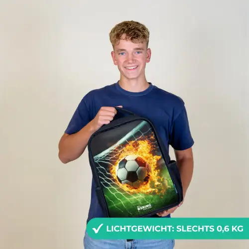 Vuurvoetbal in doelnet vastgelegd Rugzak - Zwart middel -sfeer7_NL