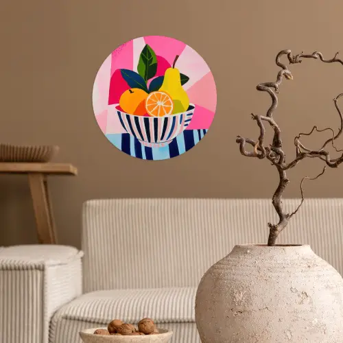 Fruit - Abstracte achtergrond - Roze Wandcirkel behangsticker klein -sfeer1