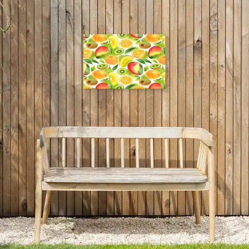 Kiwi - Sinasappel - Mango - Perzik Tuinposter op houten frame 2 cm dik klein 845 -sfeer4