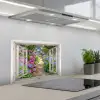 Hortensia - Doorkijk - Bloemen - Zomer - Paars - Pad keuken achterwand spatscherm klein -3d_schuin