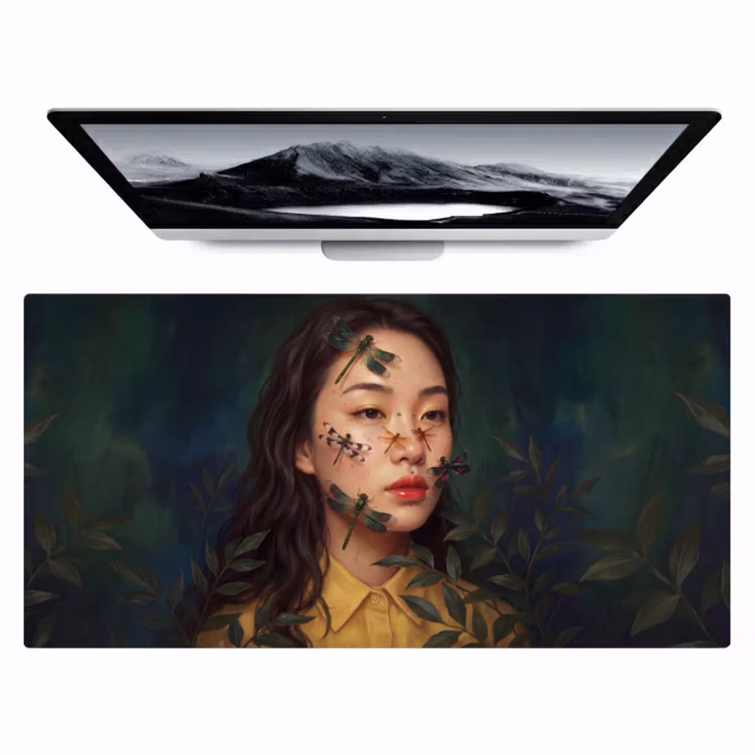 Vrouw - Insecten - Natuur - Portret - Groen Muismat XXL klein -zzz3d