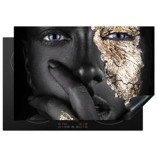 Vrouw - Goud - Zwart - Schmink - Luxe Inductie beschermer vinyl 3mm klein -3d