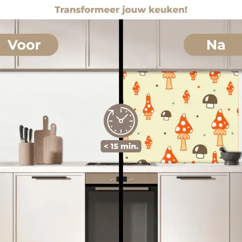 Patronen - Paddestoel - Oranje keuken achterwand 2 middel 871 -voor-na2_NL