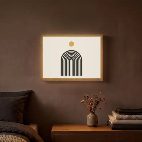 Minimalistisch - Zwarte boog - Gouden cirkel Light Box met batterij (Wandlamp) middel -sfeer4
