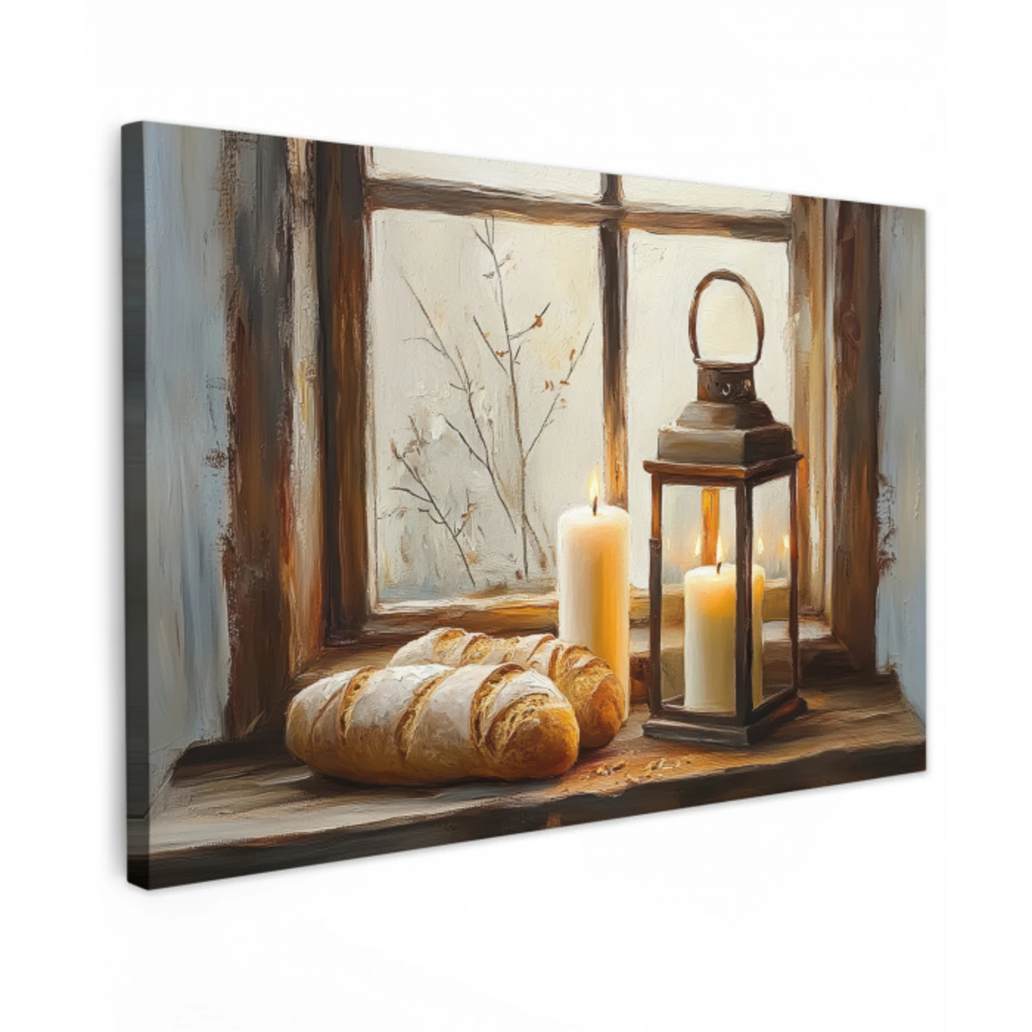 Stilleven - Rustiek - Kaarsen - Broden - Raam canvas 2cm klein -z3d
