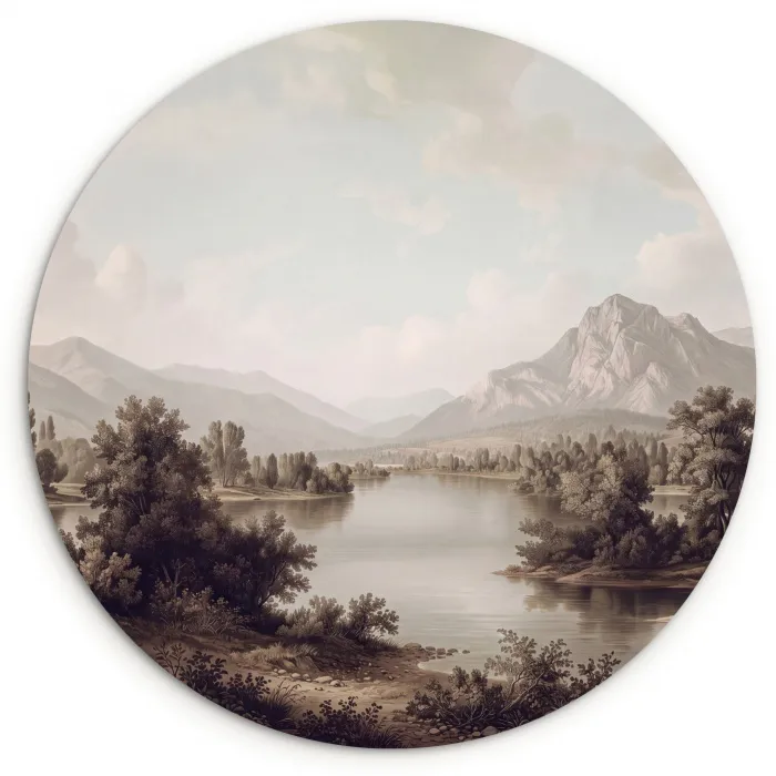 Klassiek - Landschap - Sereen Wandcirkel kunststof plaat 5mm dik klein -3d