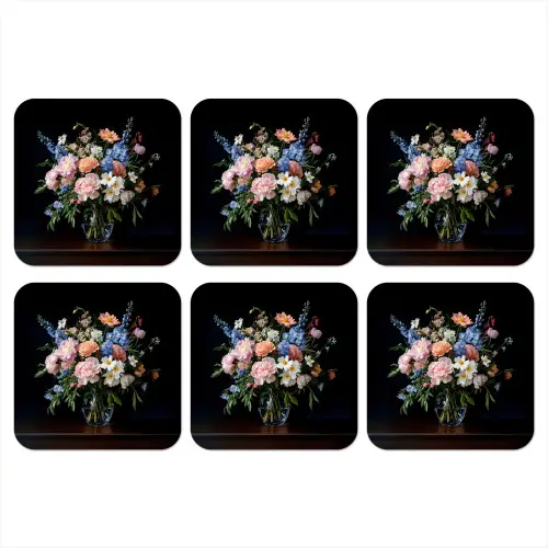 Pastel - Bloemen - Glazen - Vaas onderzetter kurk middel -3d