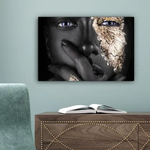 Vrouw - Goud - Zwart - Schmink - Luxe canvas 2cm klein -sfeer4