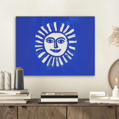 Zon - Gezicht - Penseelstructuur - Blauw PET vilt klein -sfeer1