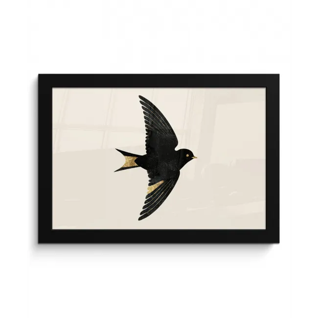 Zwarte zwaluw - Gouden accenten - Lichte achtergrond fotolijst zwart zonder passe partout klein -3d