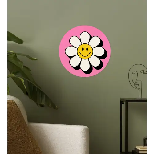 Smiley - Bloem - Roze Wandcirkel behangsticker klein -sfeer2