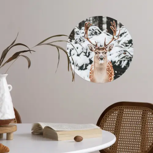 Hert - Sneeuw - Winter - Bos - Dieren Wandcirkel behangsticker klein -sfeer3