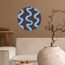 Kronkelende lijnen - Blauw - Bruin - Minimalistisch Wandcirkel behangsticker klein 186 -sfeer1