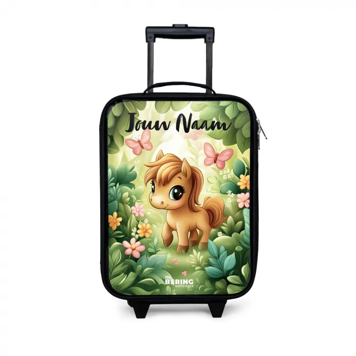 Paard - Bloemen - Vlinders Kinderkoffer - Zwart klein -3d