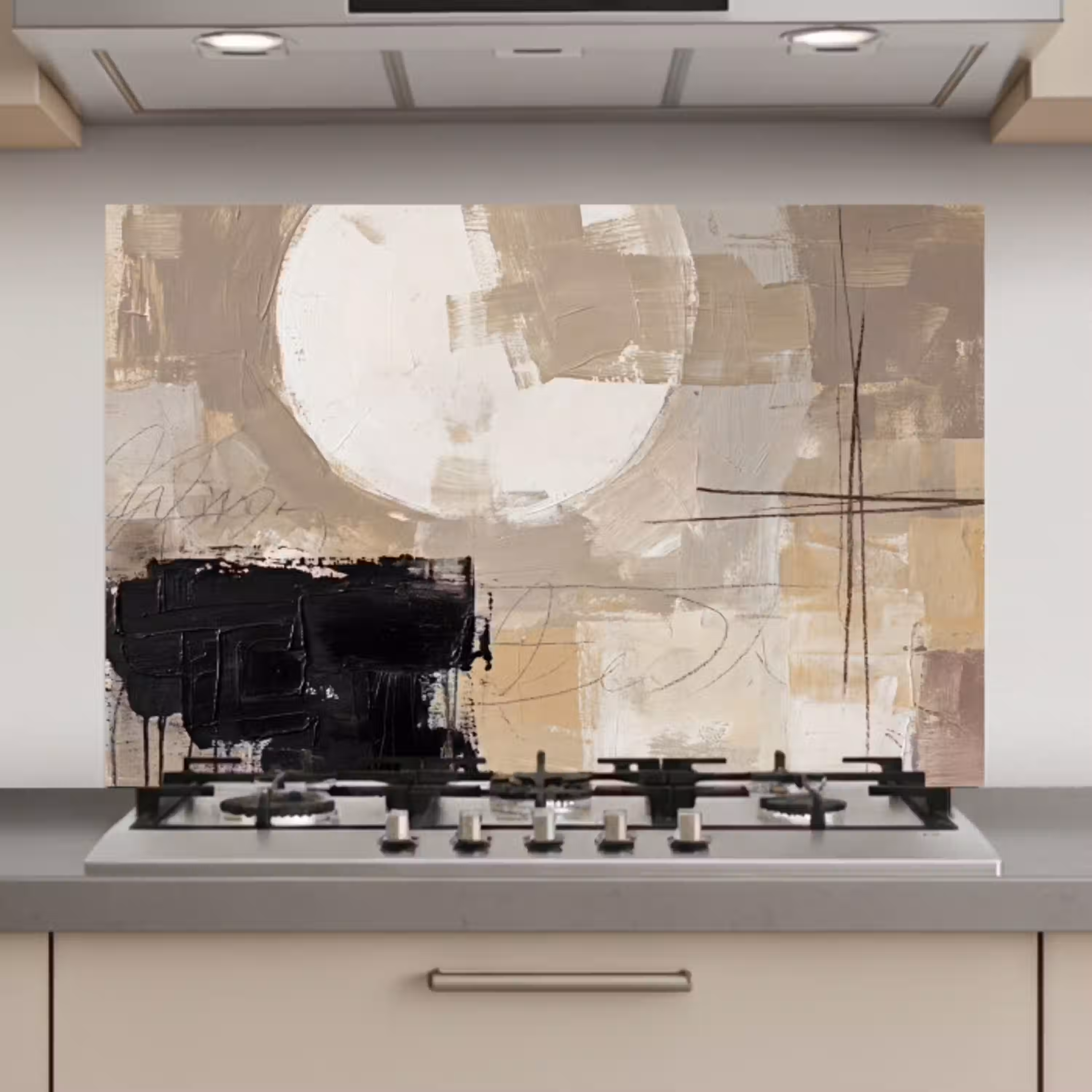 Abstract - Cirkel - Modern - Beige - Zwart - Minimalistisch keuken achterwand spatscherm klein -3d_website