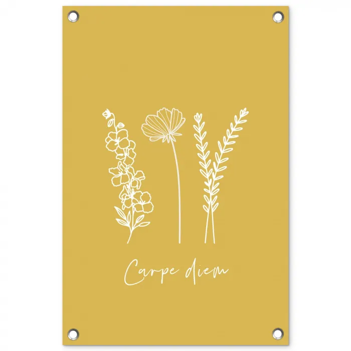 Carpe Diem met Bloemen tuinposter los doek klein -3d