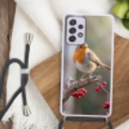 Roodborst - Tak - Bessen - Natuur Hoesje Samsung Galaxy A52 5G met koord klein -sfeer4