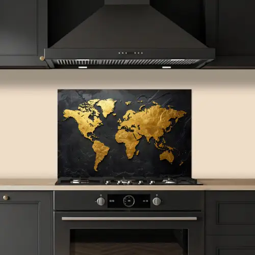 Wereldkaart - Goud - Steen keuken achterwand spatscherm klein -sfeer1