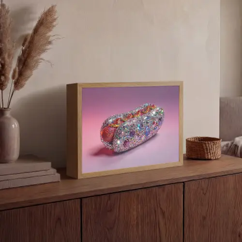 Hotdog - Steentjes - Glitters - Paars Light Box met batterij (Wandlamp) middel -sfeer2