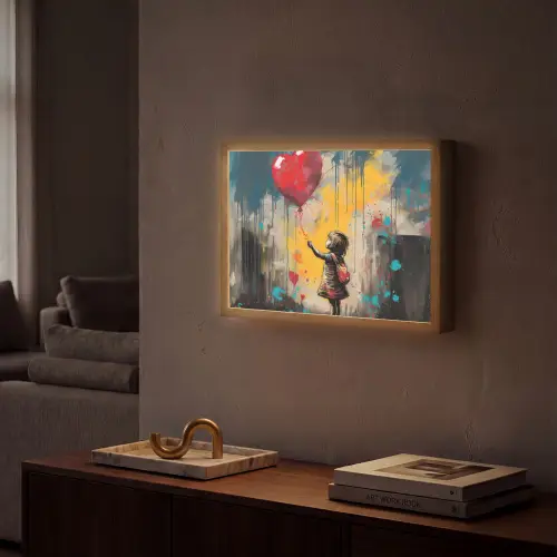 Meisje - Ballon - Hart - Graffiti Light Box met batterij (Wandlamp) middel -sfeer1