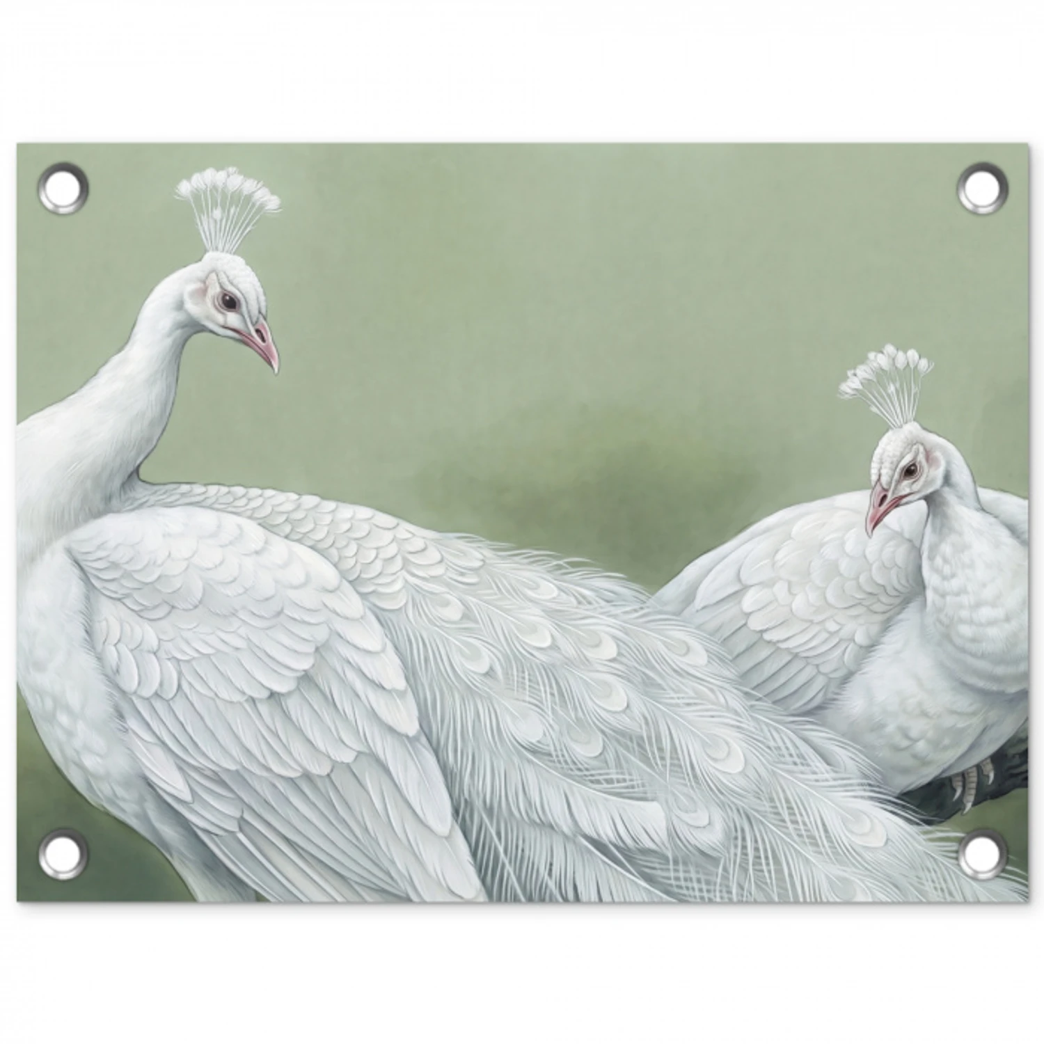 Pauwen - Wit - Natuur - Groen tuinposter los doek klein -3d