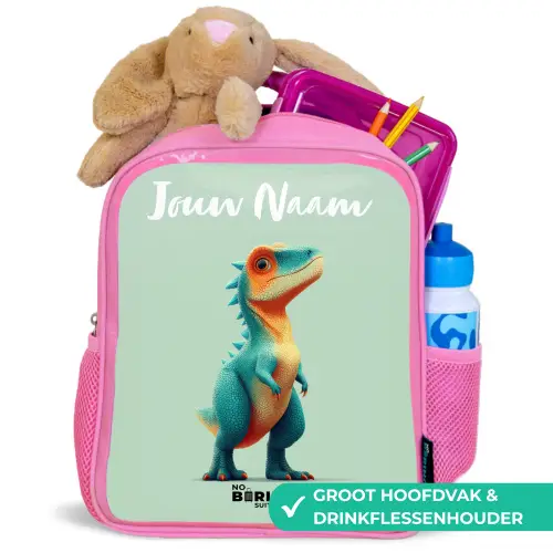 Dino - Dier - Groen - Oranje Kinderrugzak - Roze middel -inhoud_NL