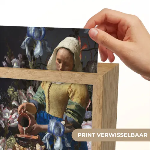 Melkmeisje - Johannes Vermeer - Bloemen Light Box met kabel (Wandlamp) klein -USP_websiteprintNL