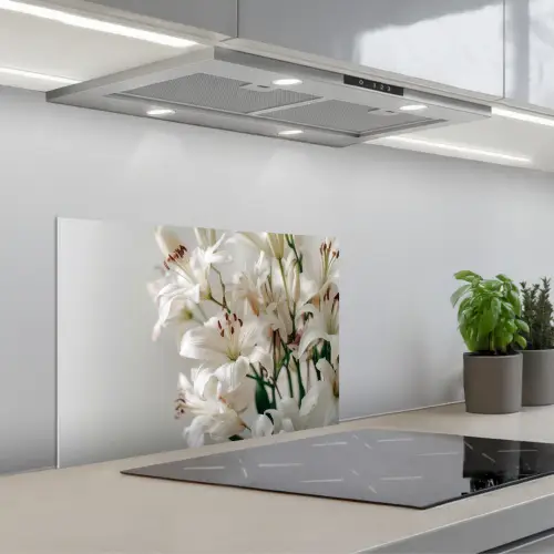 Lelies - Boekte - Wit - Meeldraden keuken achterwand spatscherm klein -3d_schuin