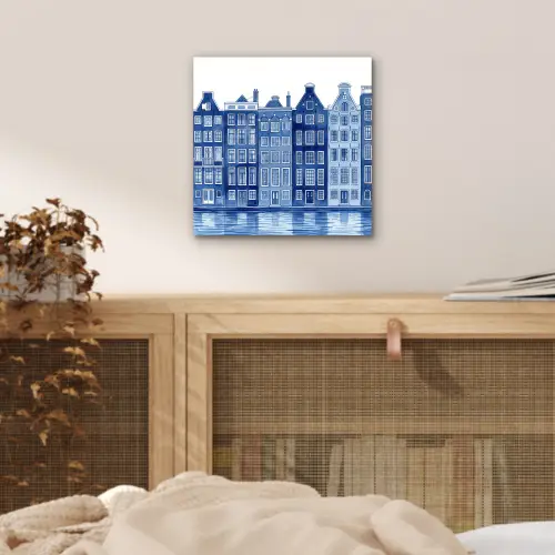 Aquarel - Grachtenpanden - Delfts - Blauw aluminium wit klein -sfeer3