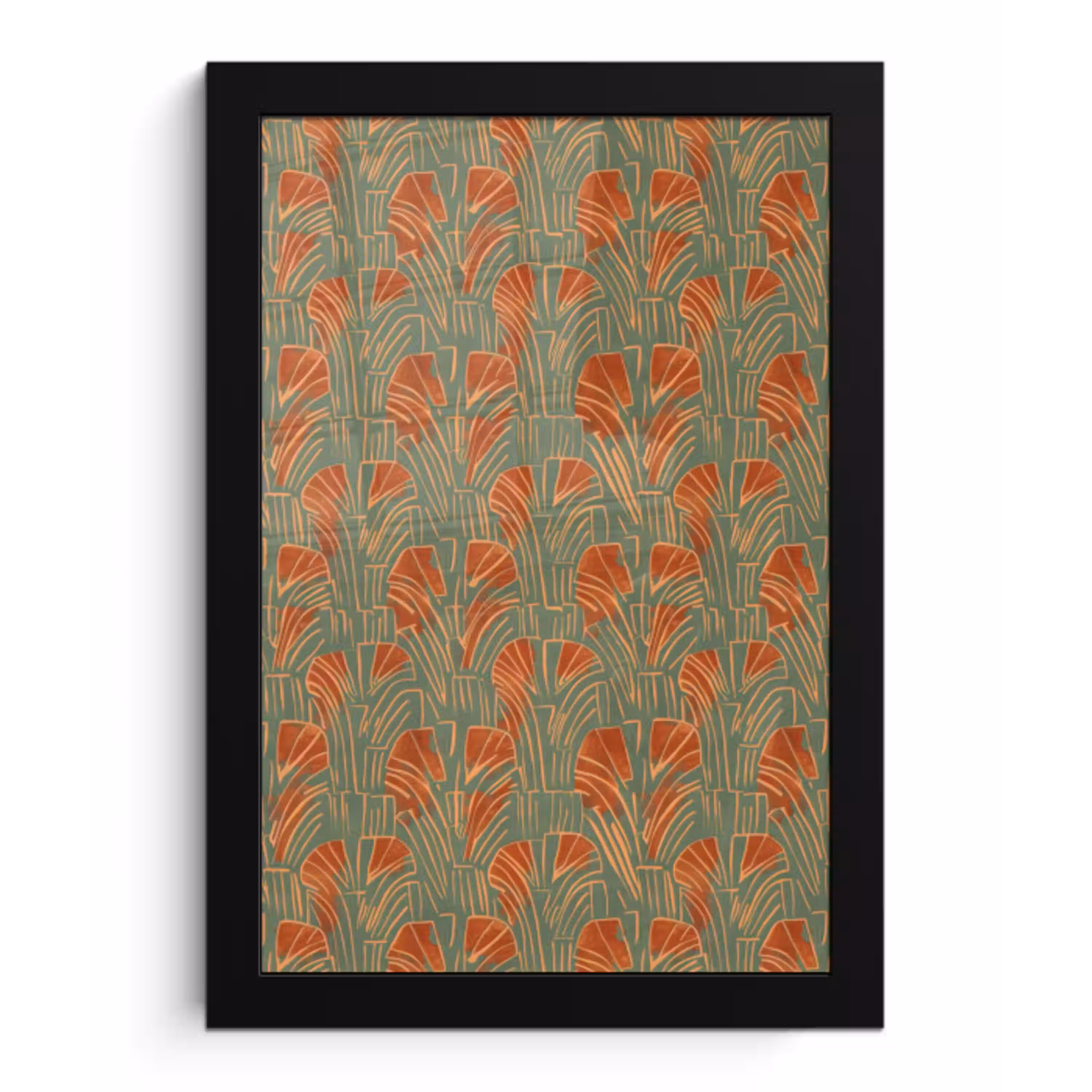 Groen - Terracotta - Deco - Waaiers fotolijst zwart zonder passe partout klein 224 -3d