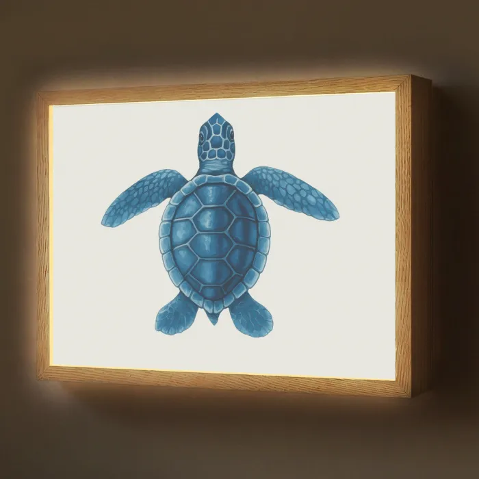Schildpad - Blauw - Schild Light Box met batterij (Wandlamp) middel -z3d_website