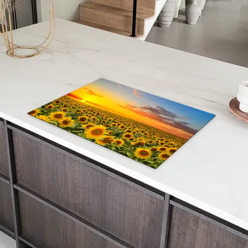 Zonsondergang Boven het Zonnebloemrijk Inductie beschermer vinyl 3mm klein -sfeer8
