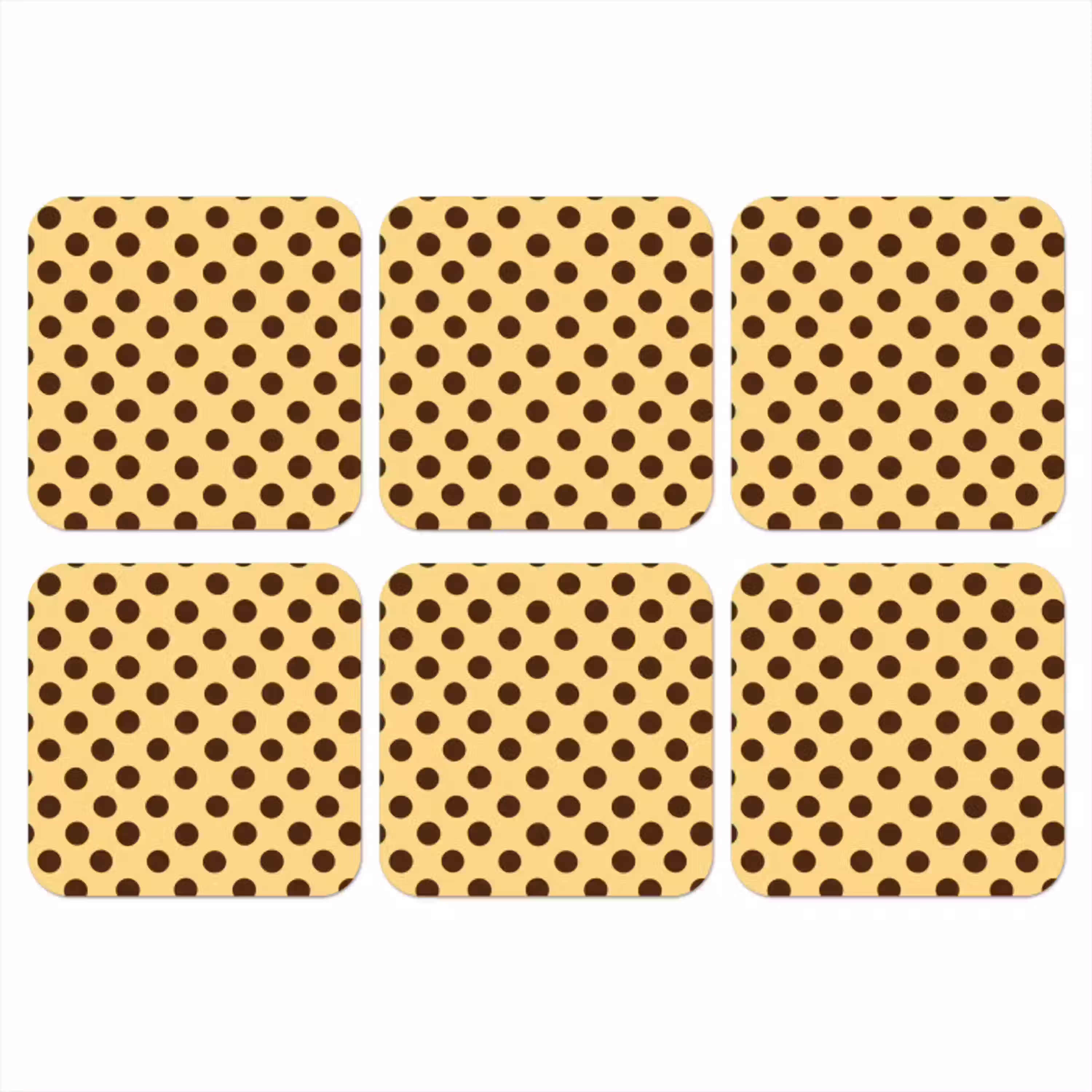Polka Dot - Stippen - Retro - Geel - Bruin onderzetter kurk middel 366 -3d