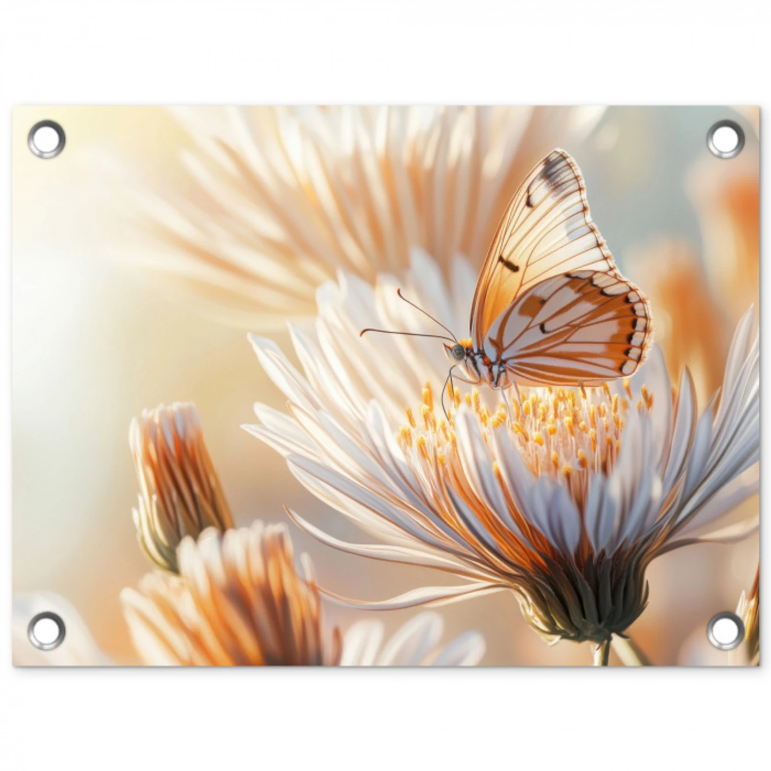 Vlinder - Bloem - Oranje tuinposter los doek klein -3d