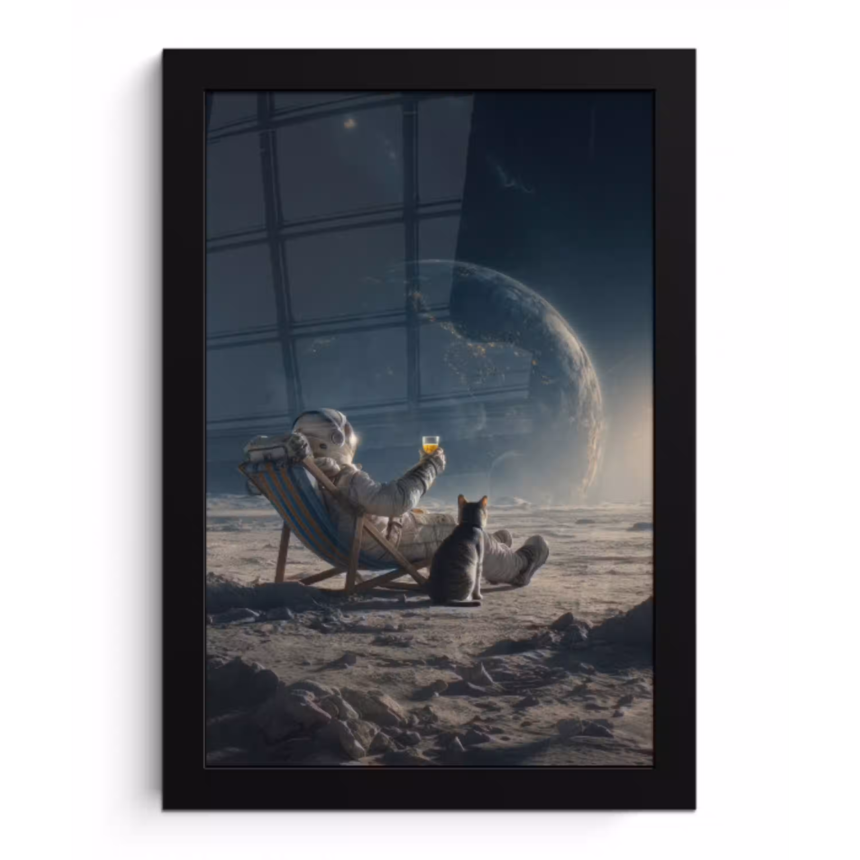 Maan - Kat - Astronaut - Ruimte fotolijst zwart zonder passe partout klein -3d