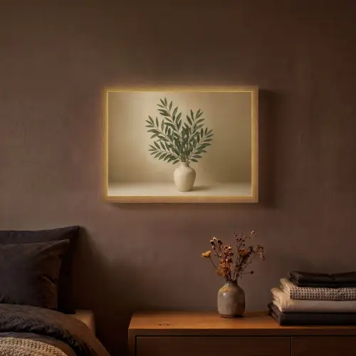 Vaas - Olijftakken - Bladeren - Beige Light Box met batterij (Wandlamp) middel -sfeer4