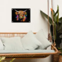 Schotse Hooglander - Graffiti - Kleurrijk - Bloem - Dieren tuinposter los doek klein -sfeer7