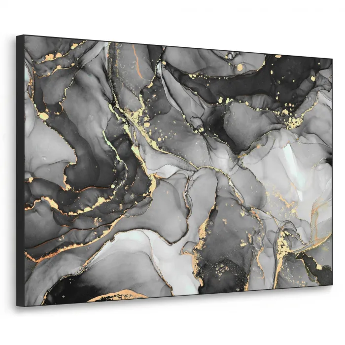 Marmer - Zwart - Goud - Grijs Textielframe zwart klein -3d