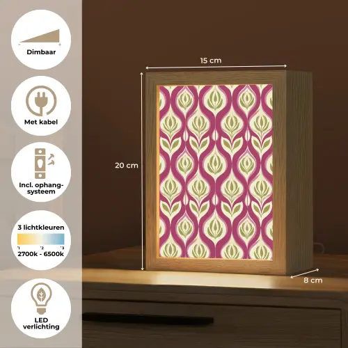Retro - Floraal - Paars Light Box met kabel (Tafellamp) klein 925 -USP_NL