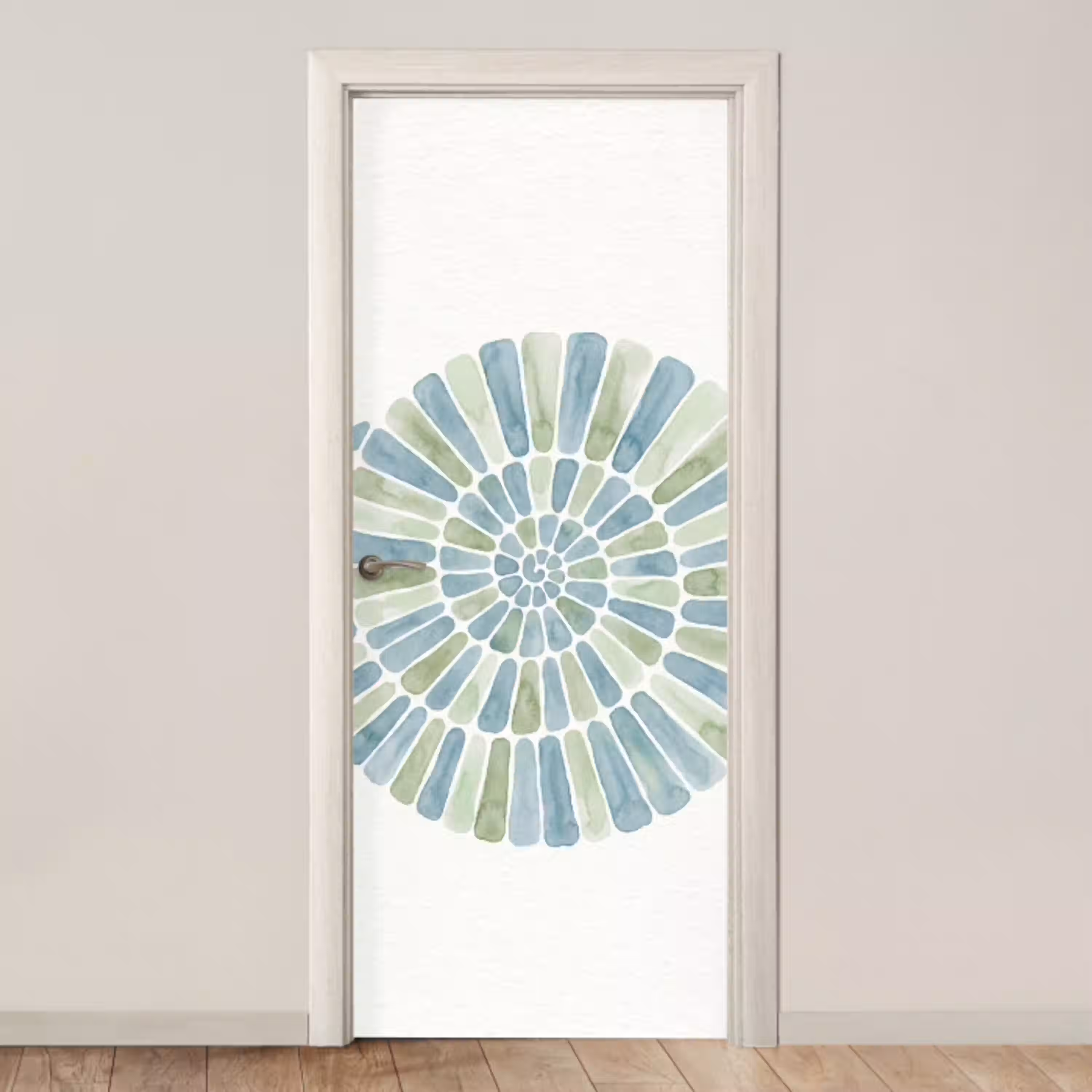 Abstract - Spiraal - Patroon - Modern - Blauw-Groen deurposter klein -3d_beige